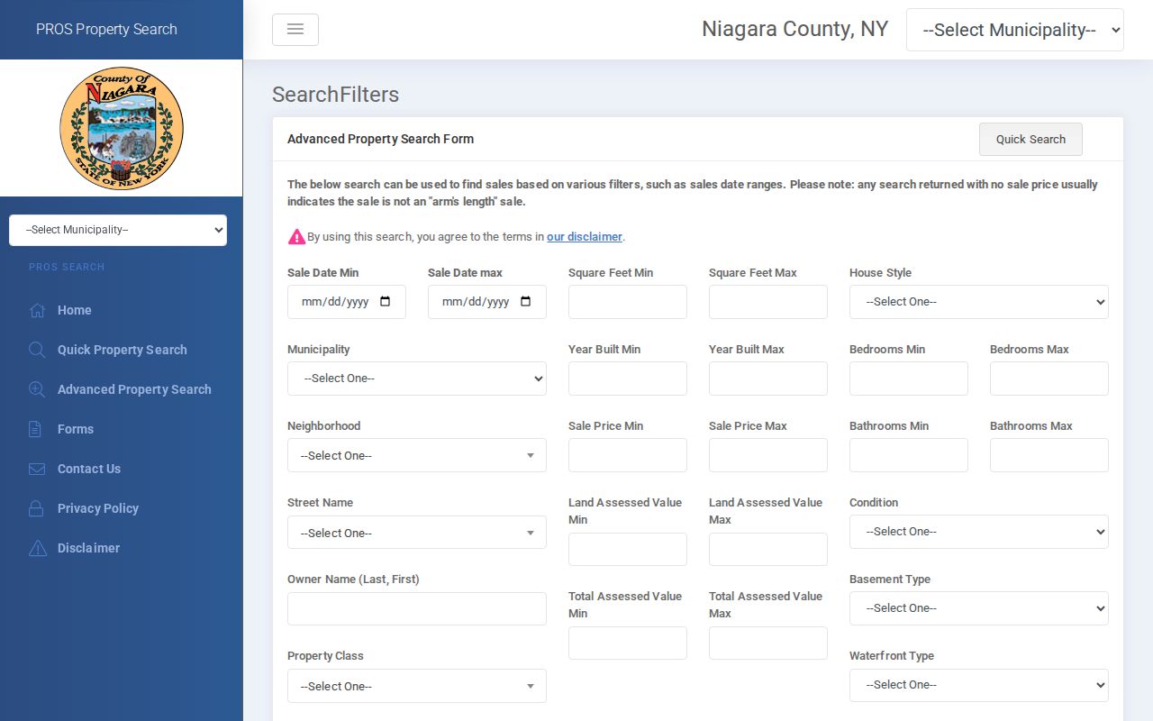 Niagara County street directory advanced parcel search