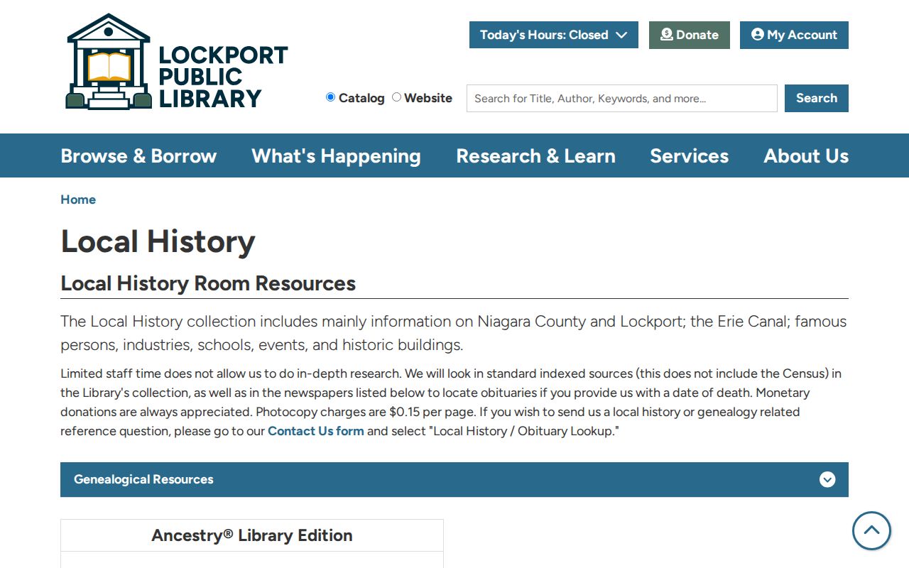 Lockport Library local-history resources for a Niagara County historical directory