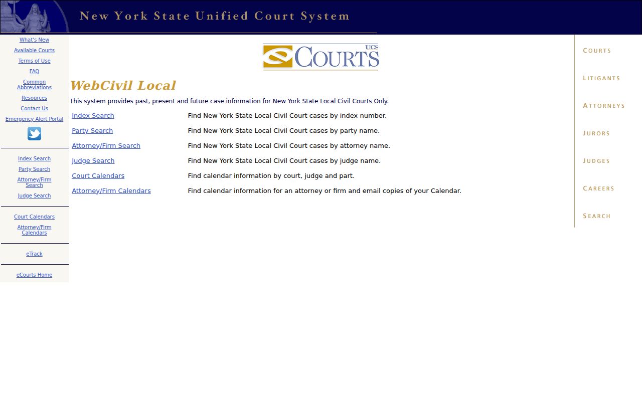 Niagara County resident lookup view of the New York WebCivil Local court search