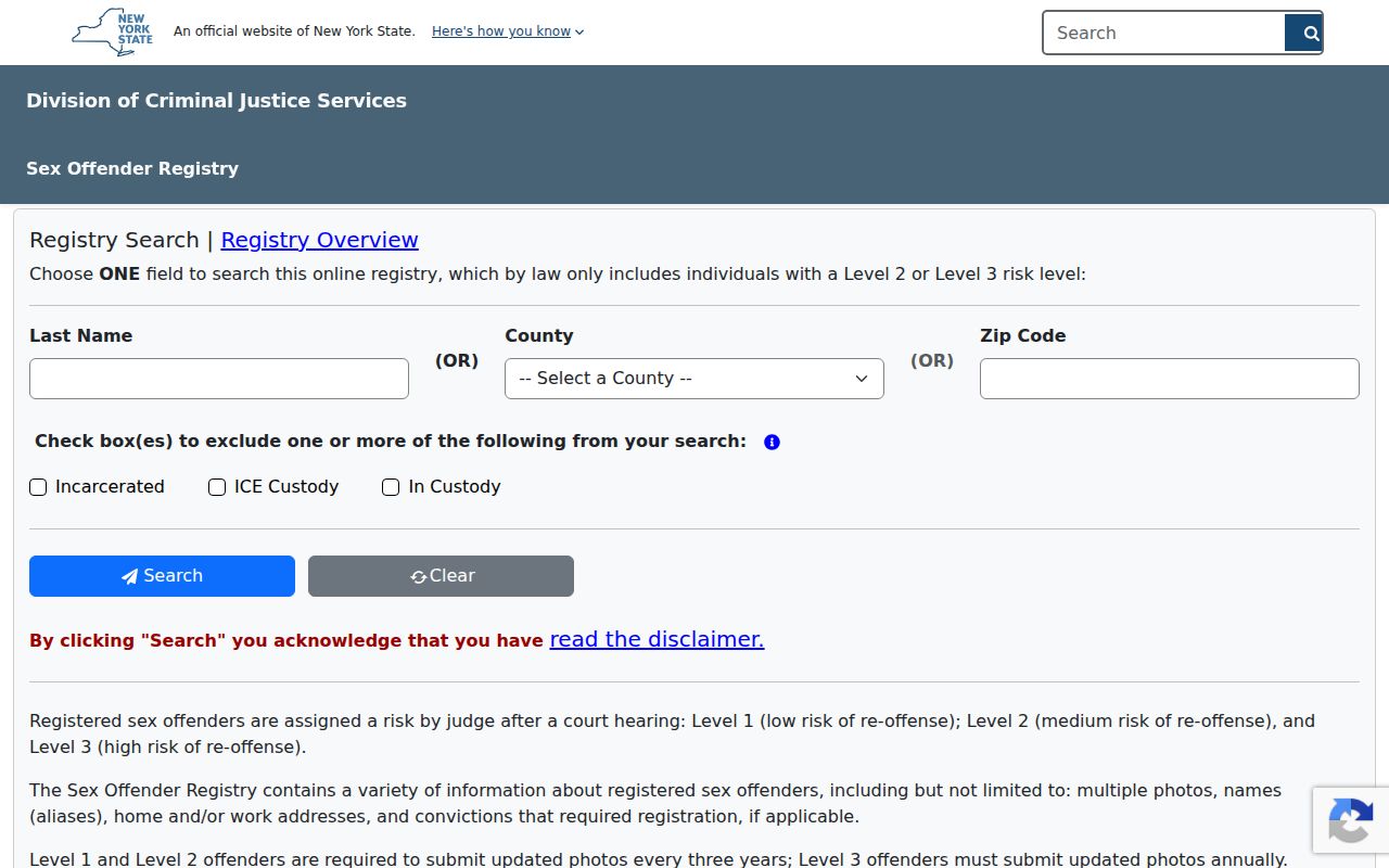 Niagara County resident lookup source for New York sex offender registry directory