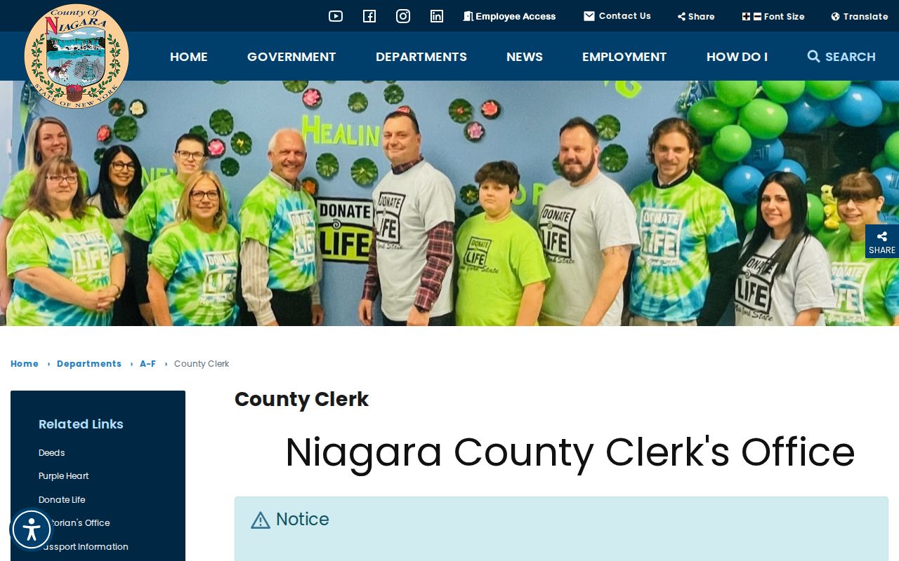 Niagara County previous residents County Clerk property and deed records page
