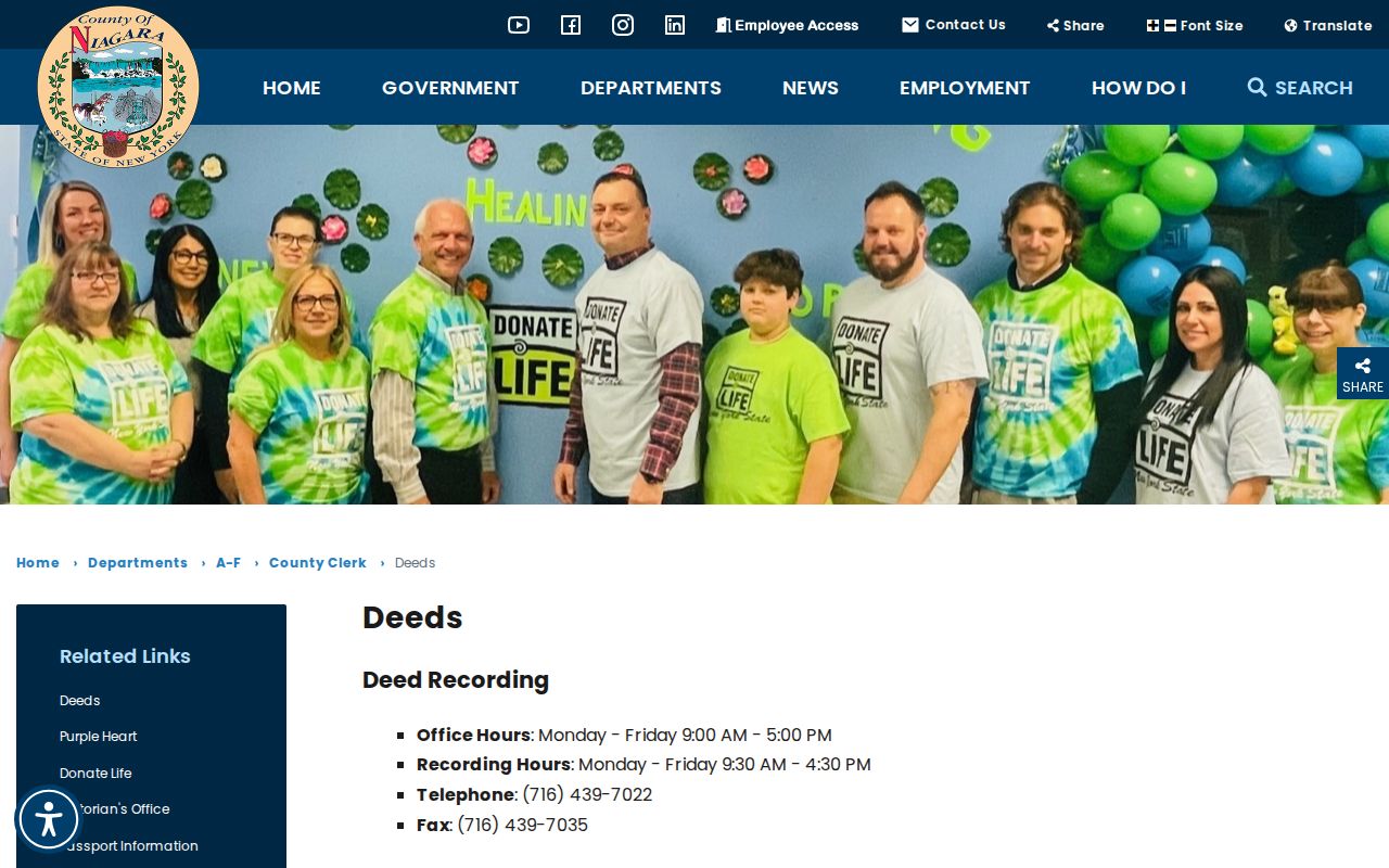 Niagara County previous residents deed request information