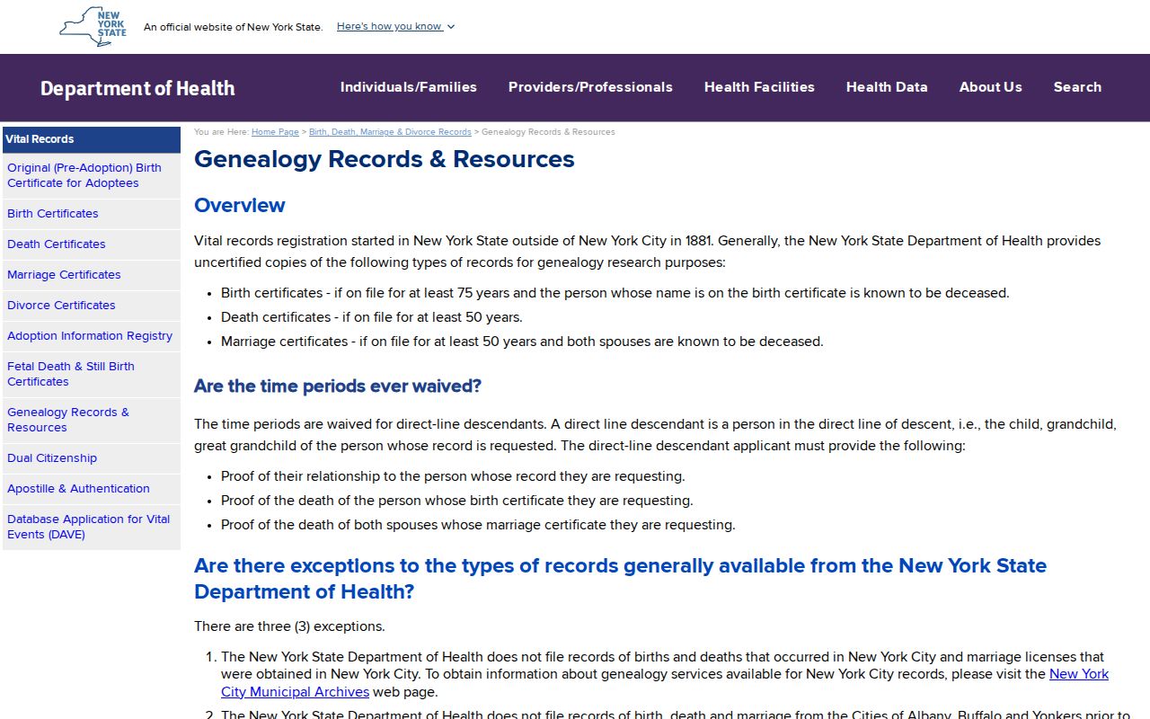 Niagara County resident lookup source for New York Department of Health genealogy records