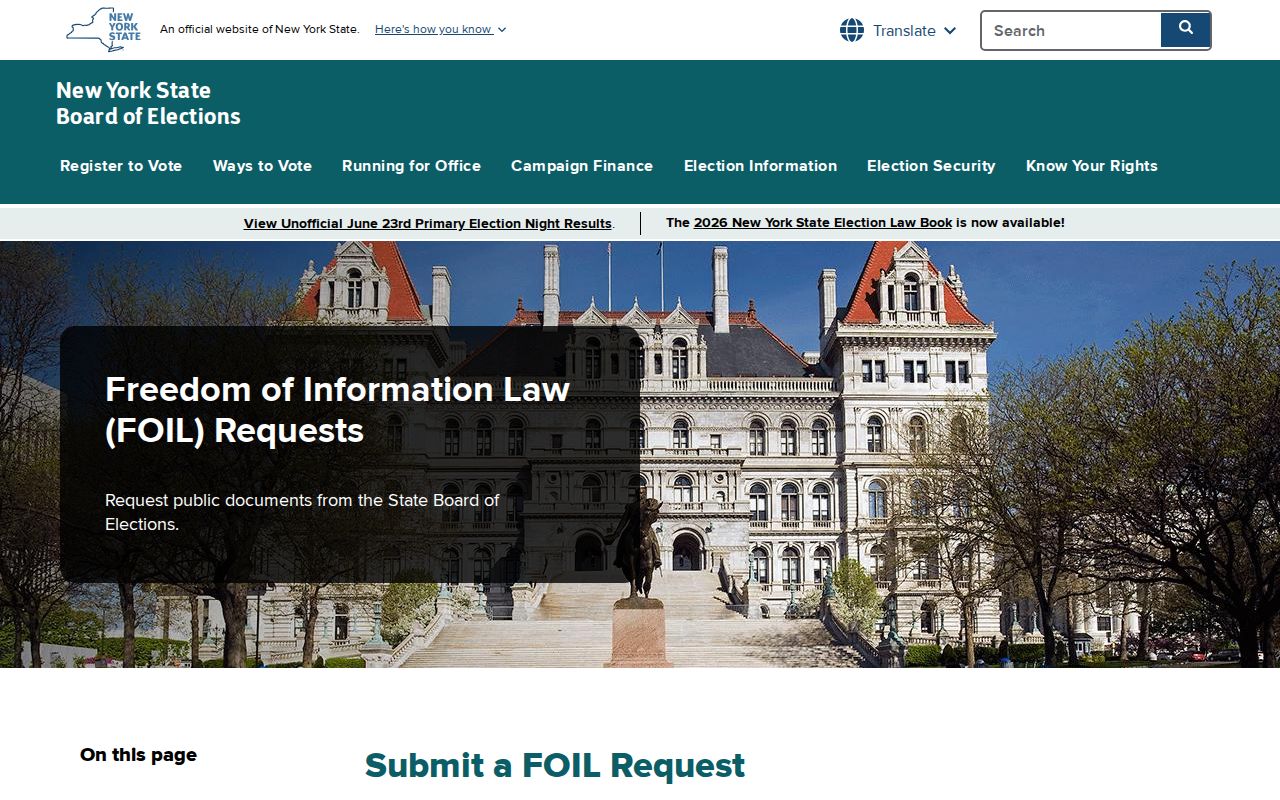 Niagara County resident lookup source for New York voter record FOIL requests